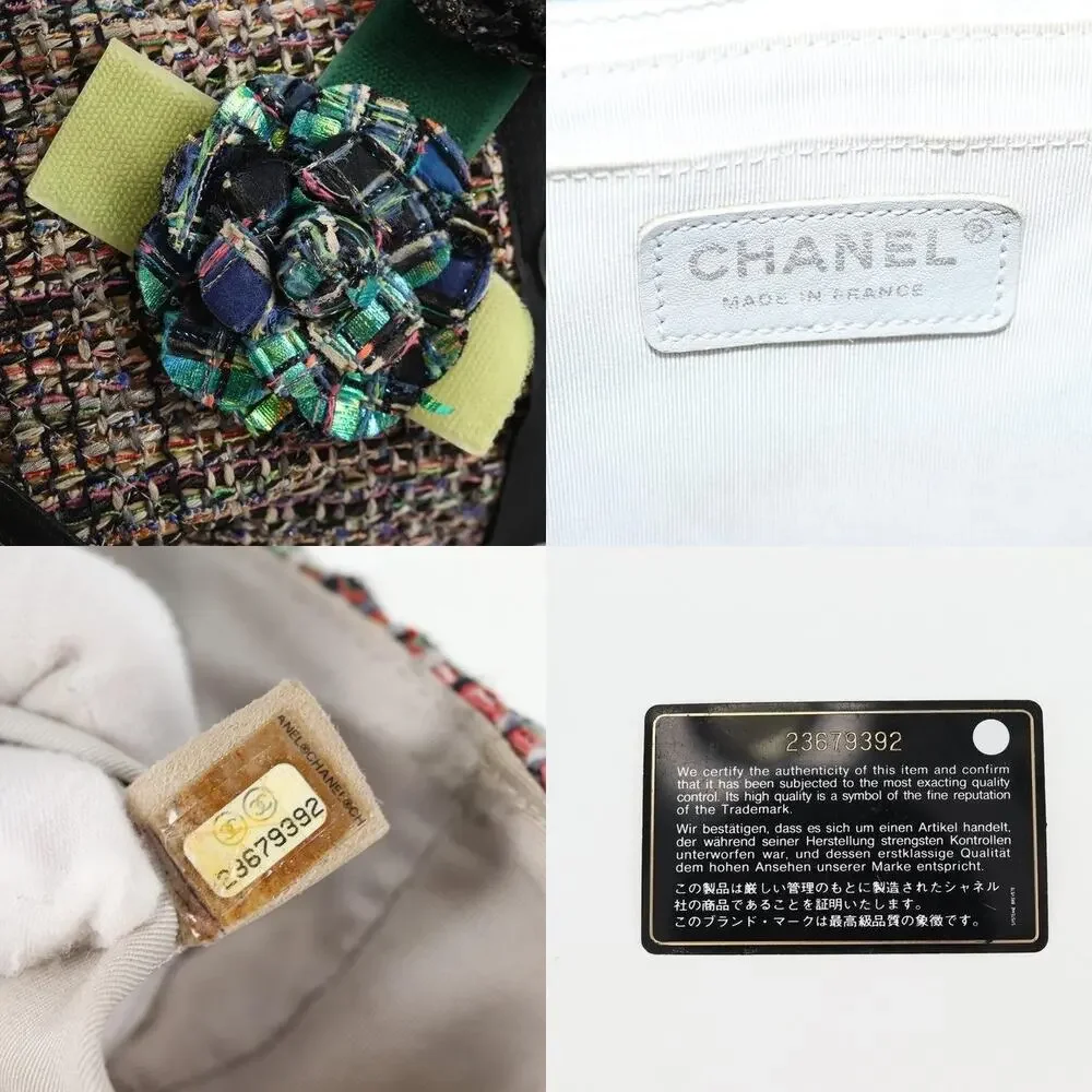 Chanel Matelasse Tweed Camellia Chain Shoulder Bag Multicolor